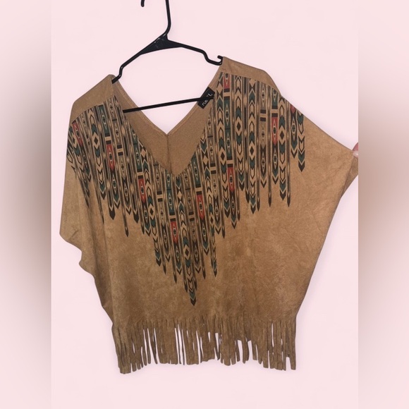 Rue21 Fringe Boho Aztec Print Top Poncho Style - Picture 2 of 8